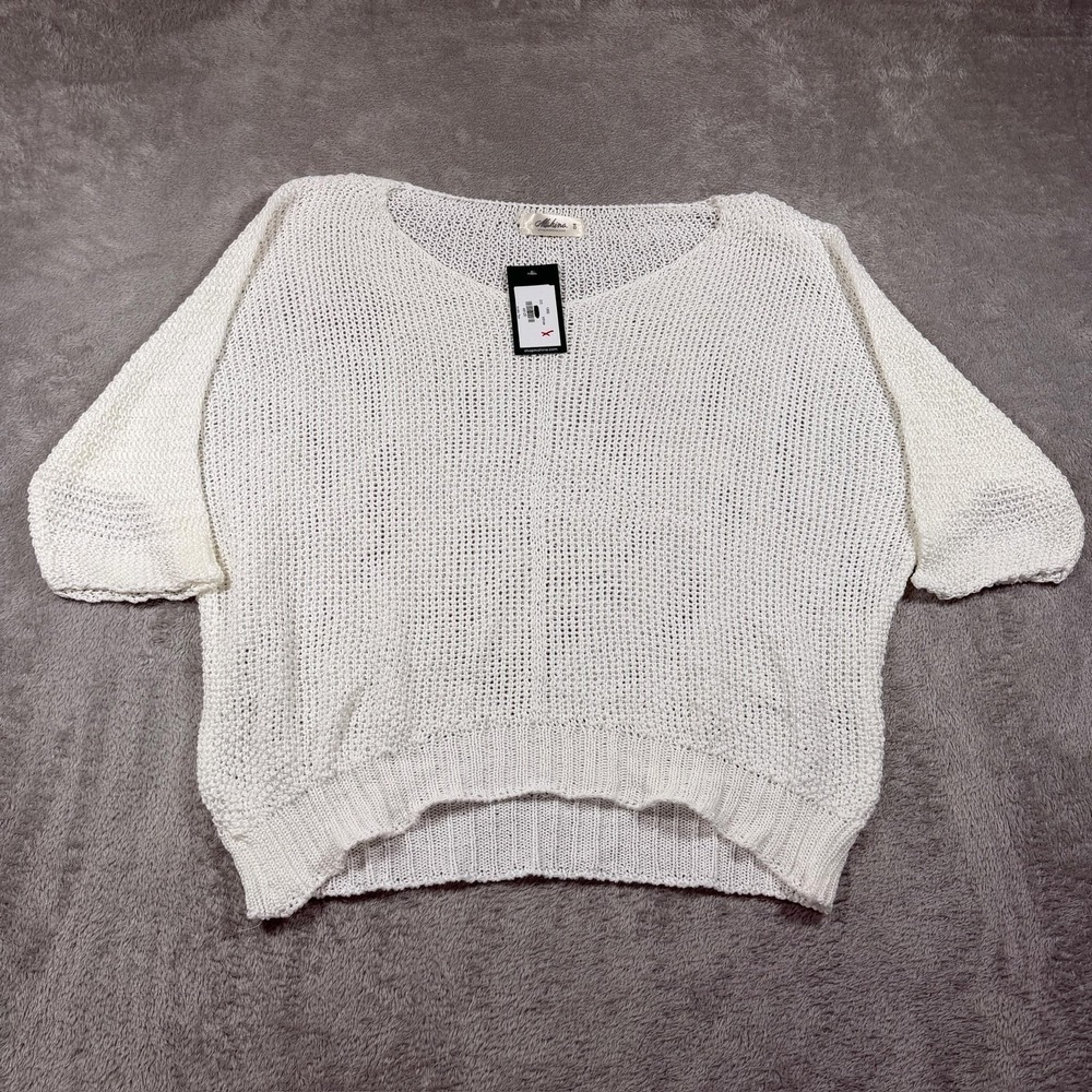 Mahina Sweater Pullover Womens OS White Lightweight Open-Knit Dolman Relaxed NWT